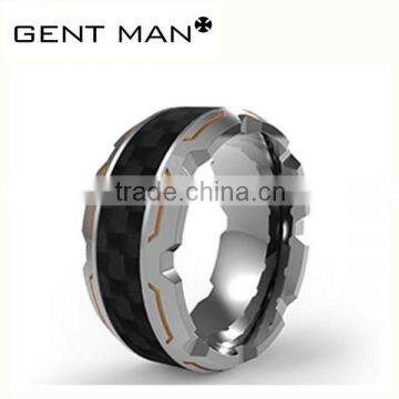 Coolman 316L stainless steel Engineering style Wedding Rings with carbon fiber ring for men