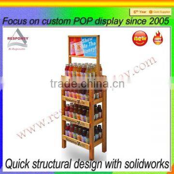 wood fruit and vegetable juice display shelf Juice Beverage rack stand