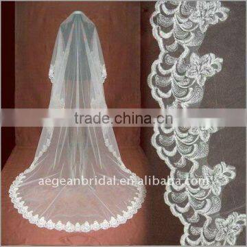 one layer floor touch bride veils/Lace wedding veils/american net long veils 041