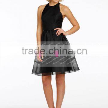 Simple O-neck Backless Short Black Bridesmaid Dress Maid Of Honor Dress ZY546