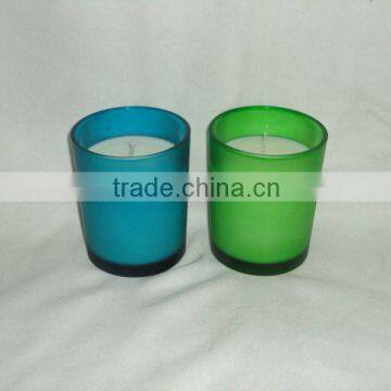 Scented Soy Candle in green & blue glass jar