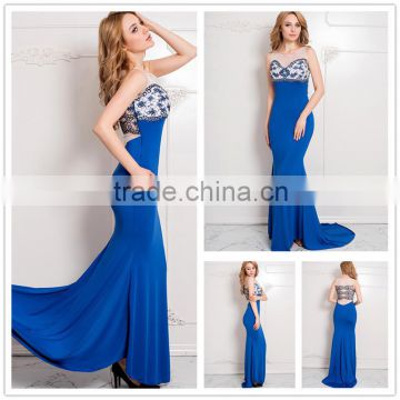 2016 Hot wholesale tulle slim fashion women evening wear long blue dress