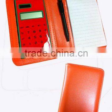 8 digit solar leather note book with pen calculator