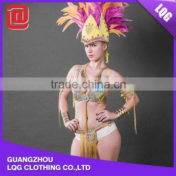 New arrival handmade gold rivet rhinestone feather female carnival costumes