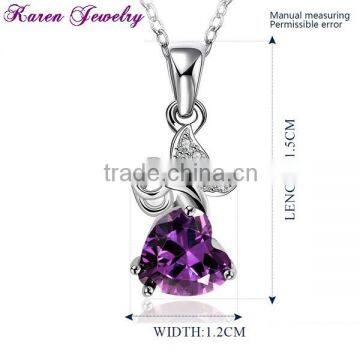 Fashion Heart Purple Crystal Platinum Plated Pendant Necklace Collar Choker Necklace Women Fashion Necklaces for Women 2014 photo-2
