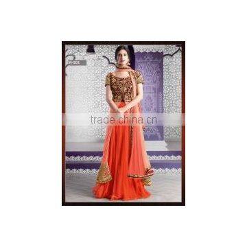 Concinnonous Orange Georgette Indo Western Lehenga Style Suit/Designer Anarkali Suits