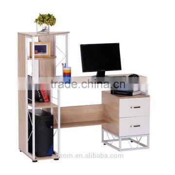 HomCom 52" Multi Level Tower Office Workstation Computer Desk - White and Oak photo-2