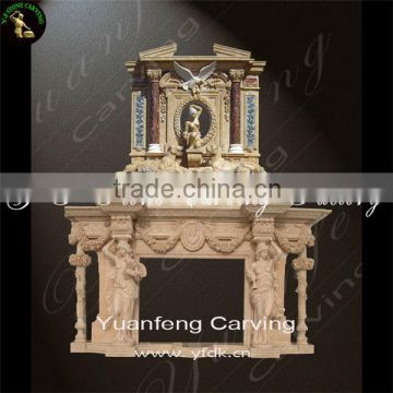 hand carved double stone fireplace mantel lion design