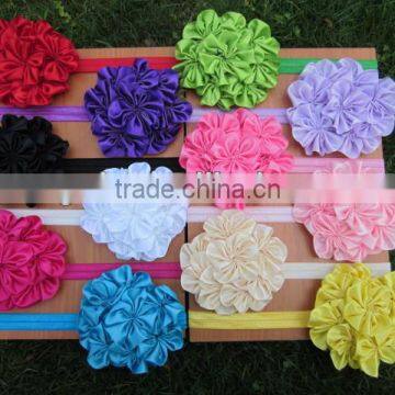 4inch Satin Cluster Flowers Baby Headband for Girls Hair Accessoires