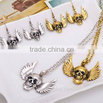 Hiphop Imitation Jewelry Halloween Punk Skull Pendant Earrings With Wings Yiwu Factory Fashion Imitation Jewelry EAR1129