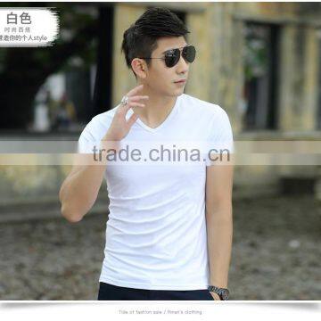 Mercerized Cotton Male Pure Color V-neck T-shirts photo-2