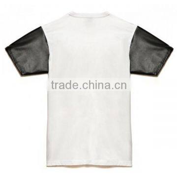 2014 Print Cotton Custom Leather Sleeve T-Shirts For Men On Sale