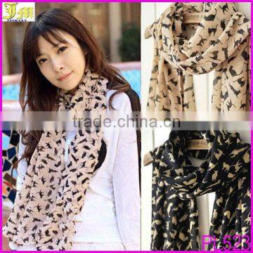 Fashion Lady Cat Print Scarf Wrap Shawl Long Chiffon Scarves Autumn Winter Stole Neck Scarves 2014