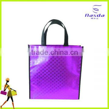 purple non woven laminated shopping bag with glossy lamination