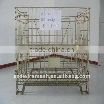 Industrial stackable collapsible wire mesh container with wheels