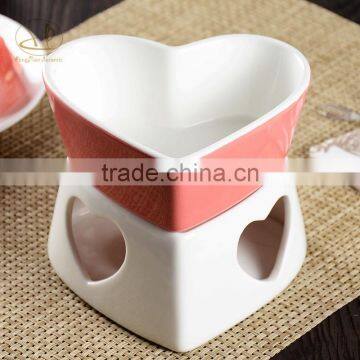 fondue shape heart set ,Red Chinese Heart Shape Ceramic Chocolate Fondue