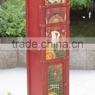 American style antique red Wooden filling Cabinet with drawer