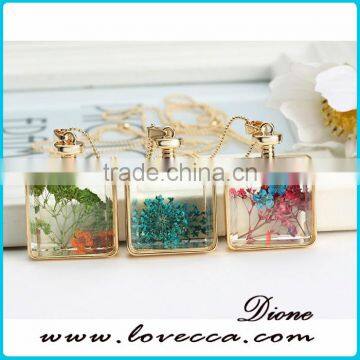 Real Dry Flower Wish Glass Locket Necklace Pendant Terrarium Necklace photo-5