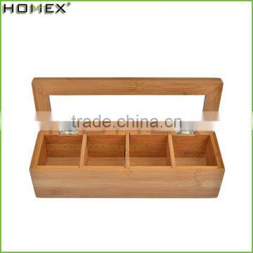 Factory Price 4 Slot Bamboo Wood Tea Storage Box/Homex_Factory