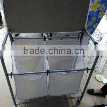 Hotel and Home Usage Triple Laundry Sorter With Ironing Board/3 Lift-off Fableable Landry Sorter