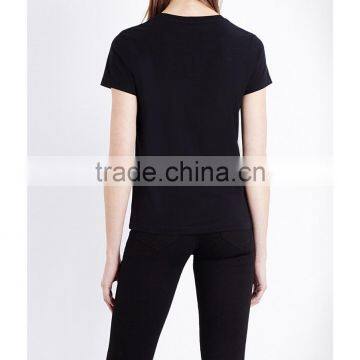 Wholesale Women Short Sleeves Black Front-printed T-shirt(DQE0073T) photo-3