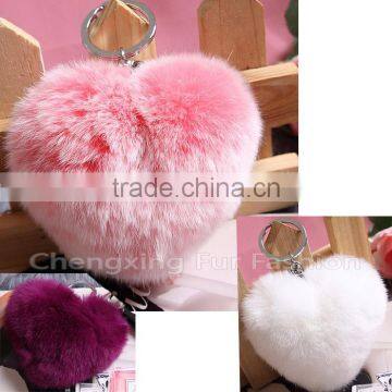 CX-R-46 Wholesale Heart Shape Genuine Rabbit Fur Keyring photo-2