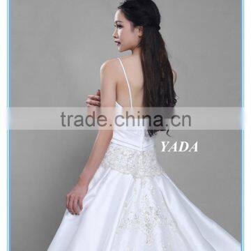 Custom Made Spaghetti Strap Douppioni Hand Embroidery and Beaded A Line Wedding Dress photo-6