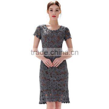 Short Sleeve Flower Pattern Designer One Piece Party Dress Women Crochet Dress With Lining SR-D9779 photo-3