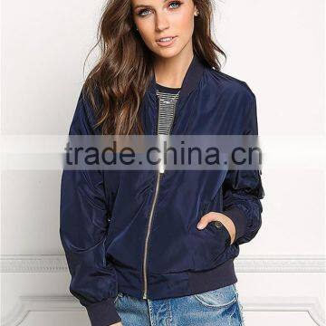 MGOO 2017 New Style Fashion Small Zip UP Bomber Jackets Women Custom Pockets Long Sleeves Coat With Padded photo-2