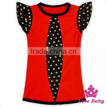 New Fashion Red And White Girl Cotton Shirt Flutter Sleeve Kids Tops For Summer Latest Design Girls Pearl Sleeve Top photo-3