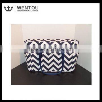 Navy Blue and White Stripe Chevron Print Diaper Bag photo-3
