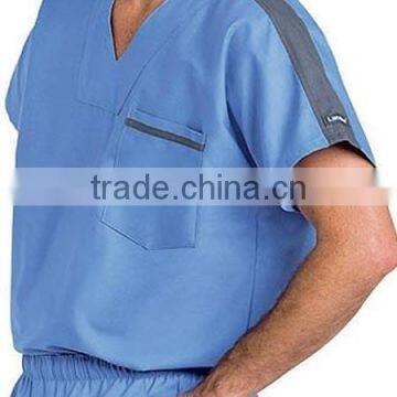 Men's V-Neck Medical Scrub Top With Contrast Stripe on Shoulder and Pocket photo-4