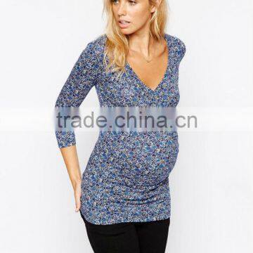 Maternity Top Isabella Oliver Blue Ditsy Print Wrap Tuni