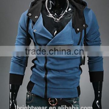 Fashion fleece hoodie sweatshirt with side zipper for man