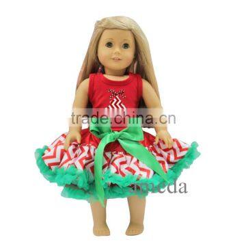 18" American Girl Doll Christmas Chevron Tree Red Tank Top with Red White Chevron Pettiskirt