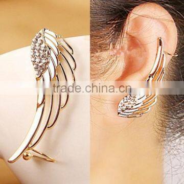 Punk Rhinestone Clip Earrings For Women Angel Wing Gold Earring Ear Cuff Brincos Jewelry