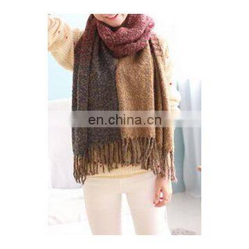 New Cotton Soft Spell Colors Warm Woolen Scarves Women Loop Yarn Strips Fringe Winter Scarf