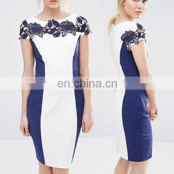 OEM service China clothing sleeveless lace neck pictures ladies latest office dress for ladies