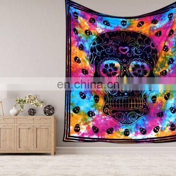 Indian Queen Size Scary Skull Handmade Decor Tapestry Bedspread Wall Hanging Gypsy Cotton Throw