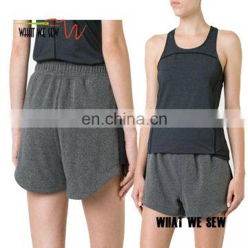 Grey cotton blended stitching suture sports shorts for woman