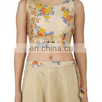 Golden Beige Lengha Set With Mirror Work photo-4