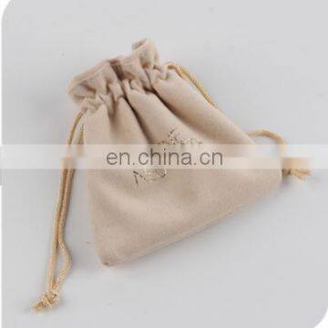 Cream color custom hot foil logo velvet bag/velve drawstring bag/velvet pouch bag