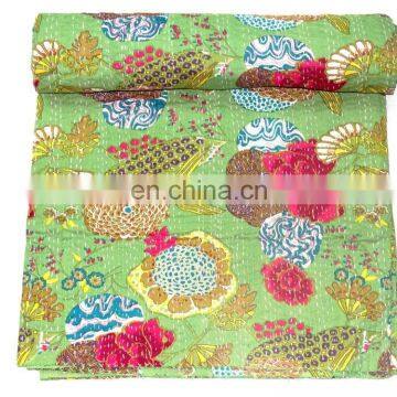 Unique Reversible Kantha Blanket /Twin Size Handmade Cotton Gudari from India