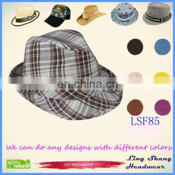 LSF85 Ningbo Lingshang Popular Cheap Factory Sale Checked Unisex popular dance Fedora Hat