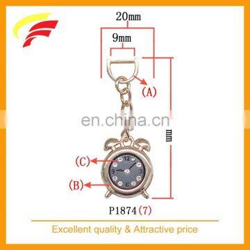 fashion alarm clock shaped zinc alloy pendant with rhinestone for belt bag and garment