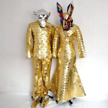 Golden Silver Colorful Disco Ball Mirror Man Dress Suit Costume for Stage Performance photo-4
