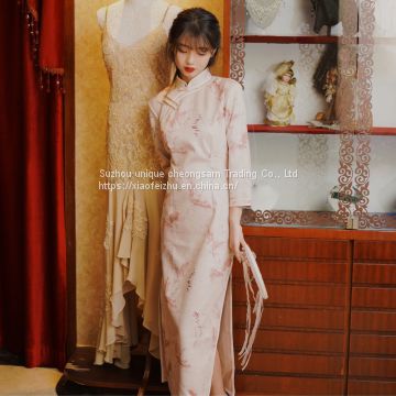 Daily improvement old Shanghai autumn winter new elegant long cheongsam young girl retro Chinese dress