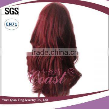 Cheap Long Big Curly Burgundy Synthetic Hair Party Wigs photo-3