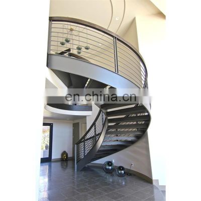 Curved Staircase Glass And Decorative Wood Tread For Residential Project From Foshan