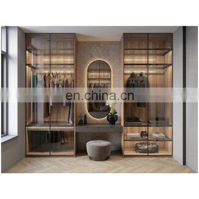 2021 Free Design Luxury Glass Flat Panel  Walk in Closet Wardrobe Bedroom Cabinet Furniture